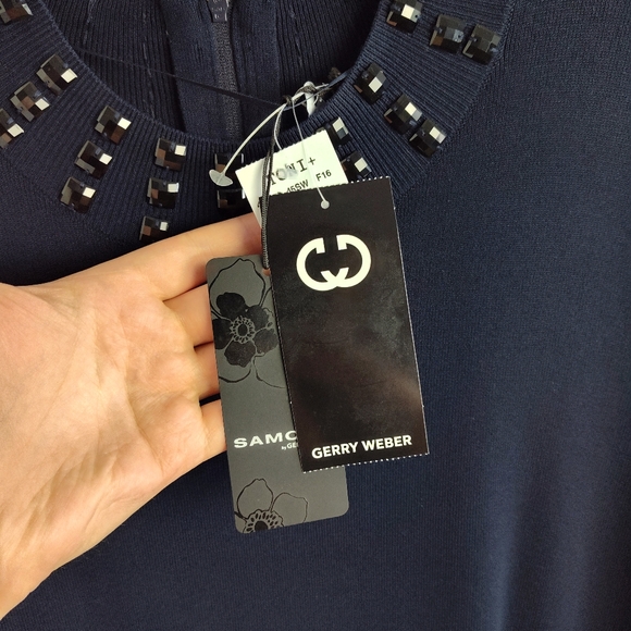 New Samoon by Gerry Weber Sleeveless Sweater 22 beaded knit top new navy blue - Picture 3 of 14